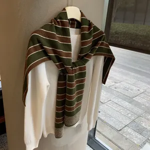 Koreanischer Stil Gestreifter Strickschal Damen Herbst Winter Retro Einfach Vielseitig Dekoratives Schultertuch Weicher Polyester Poncho Umhang