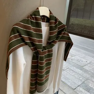 Koreanischer Stil vielseitiger gestreifter Strickschal, Herbst Winter retro minimalistischer Schal.