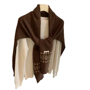 Korean style pure wool vintage knitted jacquard shawl sweater cardigan winter warm fashion scarf