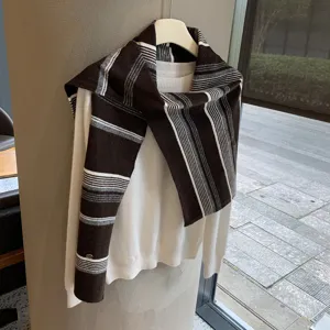 Koreanischer gestreifter Strickschal für Damen Herbst Winter vielseitiger Schal Deko