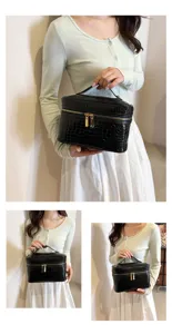 Schwarze Kroko-Muster Kosmetiktasche große Kapazität Make-up Schminkkoffer Reise-Organizer