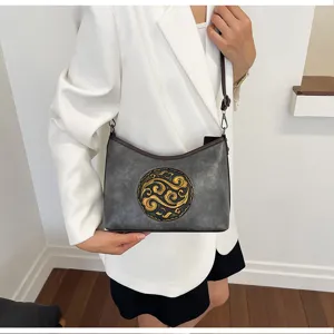 Sac a bandouliere en cuir veritable style chinois pour femme sac retro quotidien.