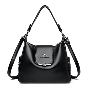 Borsa Tote retrò in pelle PU da donna Grande capacità Multi-scomparto Borsa a tracolla con logo a canguro e fibbia a fiore