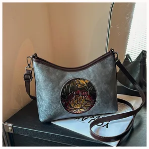 Sac à bandoulière floral gaufré rétro pour femmes, sac messager décontracté de style vintage.