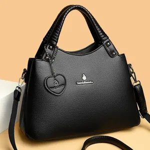 Sac à main élégant en cuir noir pour femme, sac porté épaule chic avec poignées robustes.