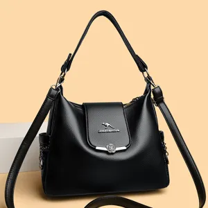 Borsa a tracolla in pelle nera da donna grande capacita borsa a spalla casual.