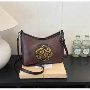 Femme vintage sac à épaule en cuir véritable style chinois gaufré sac oreiller