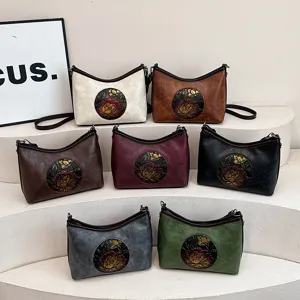 Sac à bandoulière décontracté rétro gaufré pour femme, sac ethnique élégant.