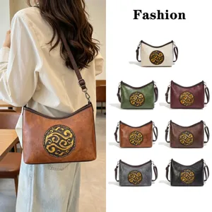 Femme Style Chinois Cuir Sac Bandoulière Vintage Crossbody Oreiller Sac Élégant Mode