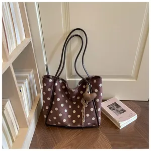 Sac cabas à pois marron grande capacité sac porté épaule décontracté sac à main élégant