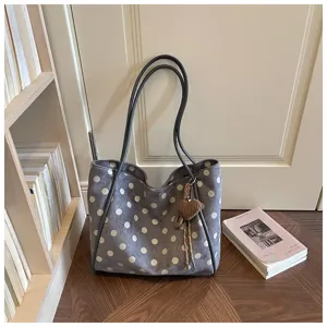 Sac cabas gris à pois grande capacité sac à épaule bandoulière de voyage quotidien élégant.