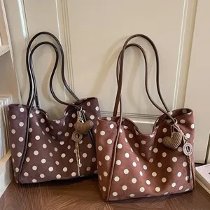 Sac cabas à pois marron grande capacité sac à épaule décontracté sac à main.