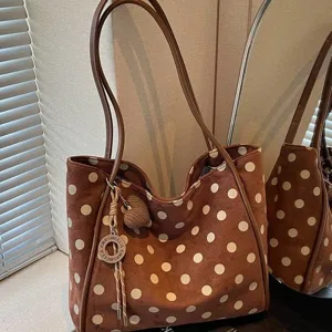Sac cabas à pois marron grande capacité sac à épaule stylé sac à main de travail