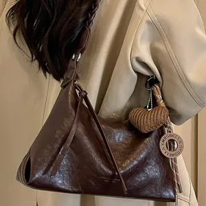 Sac à bandoulière fourre-tout élégant grande capacité sac décontracté unicolore femme