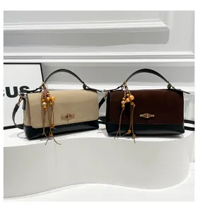 Borsa a tracolla retrò bicolore chic da donna, piccola borsa quadrata elegante e di tendenza.