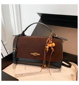 Borsa a tracolla vintage da donna, elegante borsetta retrò con colore a contrasto alla moda