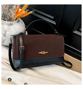 Borsa a tracolla vintage a contrasto di colore, piccola borsa quadrata marrone e nera.