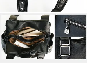 Zwarte grote damestas shopper PU lederen schoudertas casual werkhandtas voor dames.