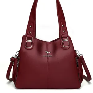 Rode leren tote tas voor vrouwen, grote capaciteit stijlvolle schouder handtas werk.