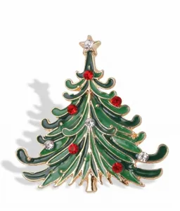 Exquisite Christmas tree brooch with green enamel and sparkling rhinestones for holiday gifts.