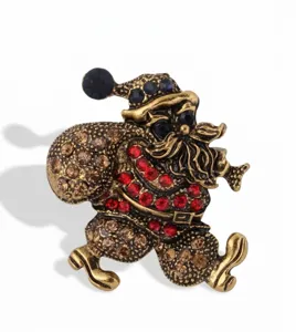 Vintage crystal Santa Claus brooch pin for Christmas holiday party gifts and accessories.