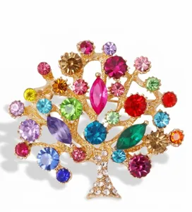 Colorful crystal tree brooch vintage rhinestone pin fashion holiday jewelry gift for women