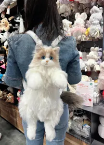 Χαριτωμένο ρεαλιστικό ragdoll γάτα βελούδινο σακίδιο πλάτης μαλακό γατάκι ζώο σακίδιο για γυναίκες κορίτσια
