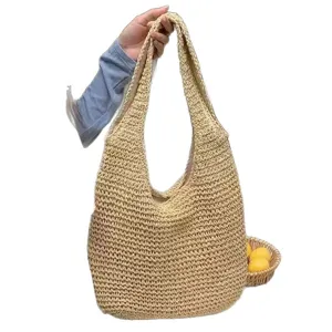 Woven Straw Beach Tote Bag Large Capacity Casual Shoulder Bag Vacation Handbag for Women