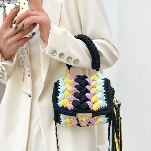 Sac à main tissé à la main crochet coloré sac bandoulière mignon sac décontracté