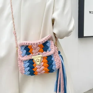 Sac bandoulière crocheté DIY fait main avec gland et chaîne pour filles élégantes