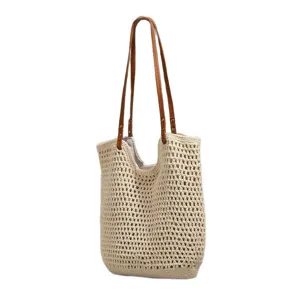 Πλεκτό τσάντα tote για γυναίκες casual τσάντα ώμου παραλίας χειροποίητη ψάθινη τσάντα χειρός