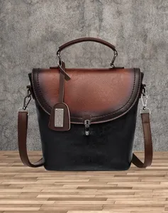 Borsa tracolla bicolore donna elegante borsa mano in pelle PU sfumata per lavoro quotidiano