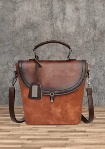 Borsa a tracolla vintage da donna in pelle PU marrone sfumata con manico e serratura.