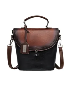 Borsa a tracolla vintage in pelle bicolore con chiusura a clip e manico.