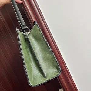 Green leather women shoulder bag casual daily crossbody bag with side gusset design