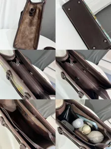 Vista dettagliata della borsa tote ricamata in stile cinese con grande capacità e tasche interne.