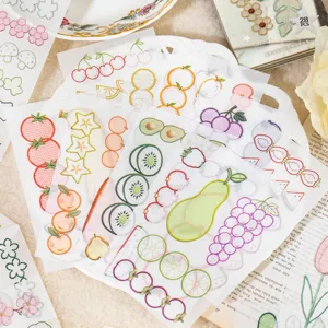 Libro de Pegatinas Troqueladas Estilo Organza Plantas Frutas Pegatinas para Scrapbooking DIY Marcador de Papel Washi PET