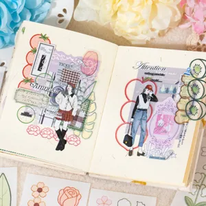 Libro de pegatinas Yuxian organza planta fruta bordado DIY diario calcomania decor