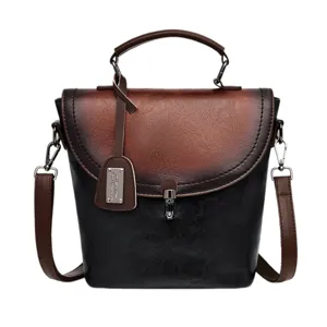 Borsa a tracolla da donna in pelle PU sfumata, borsa retrò con chiusura in metallo e manico.