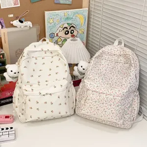 Japanse zoete bloemrijke schoolrugzak voor vrouwen, schattige Koreaanse ins stijl tas.