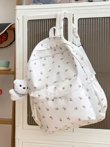 Japanse Stijl Bloemen Oxford Stof Rugzak Voor Vrouwen Studenten Mori Stijl Kleine Verse Schooltas Met Pluche Beer Bedel