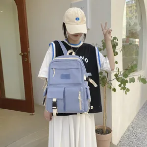 Stylish nylon backpack for daily travel, large capacity student schoolbag in lightweight.
