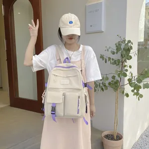 Nylon casual backpack large capacity travel school bag for students minimalist daily use.