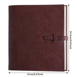 Vintage brown faux leather photo album DIY handmade scrapbook with strap closure 21x24.4cm.