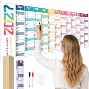 2027 wall planner calendar with markers, annual schedule organizer for office and home use.