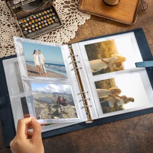 Leather 4x6 photo album DIY handmade scrapbook for family couple baby travel memories book.