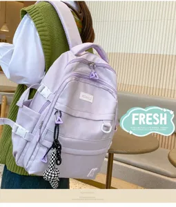 Gran capacidad mochila escolar de estudiante estilo japonés color sólido casual para chicas