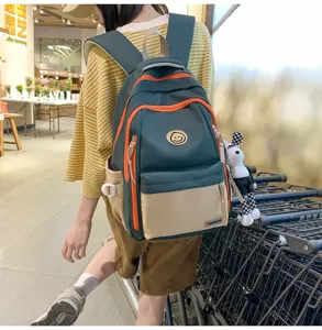 Casual grote capaciteit studentenrugzak met contrastkleur, oranje ritsen en schattige hond.