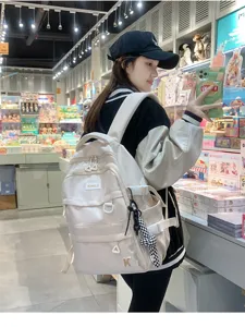 Mochila escolar informal de gran capacidad para mujer, bolso minimalista liso japonés.