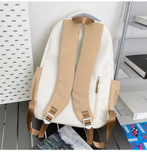 Zaino casual bianco e cachi elegante per studenti, grande borsa pratica per la scuola.